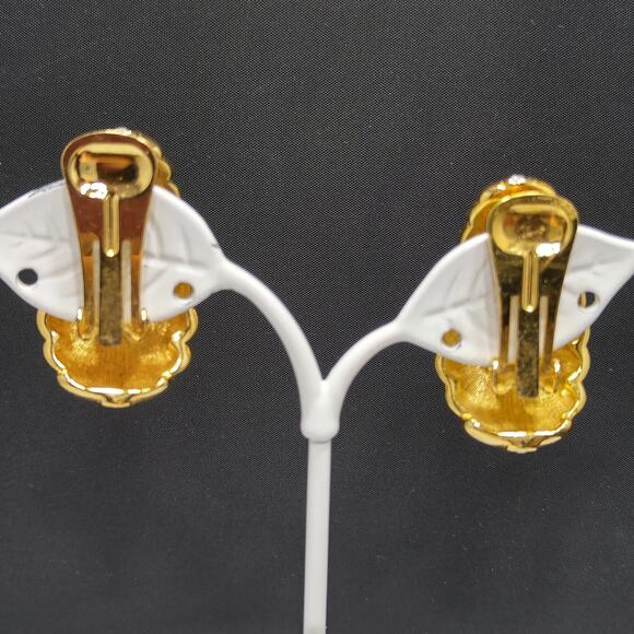 Vintage Nolan Miller Gold Plated Rhinestone Clip-On Earrings, 1980s Dynasty Era - Picture 4 of 10